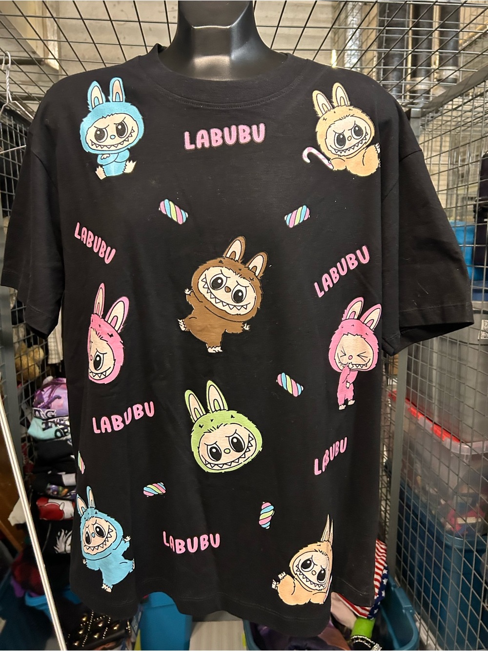 Brand new with tags Black LABUBU Graphic Tee with Colorful Character Print L